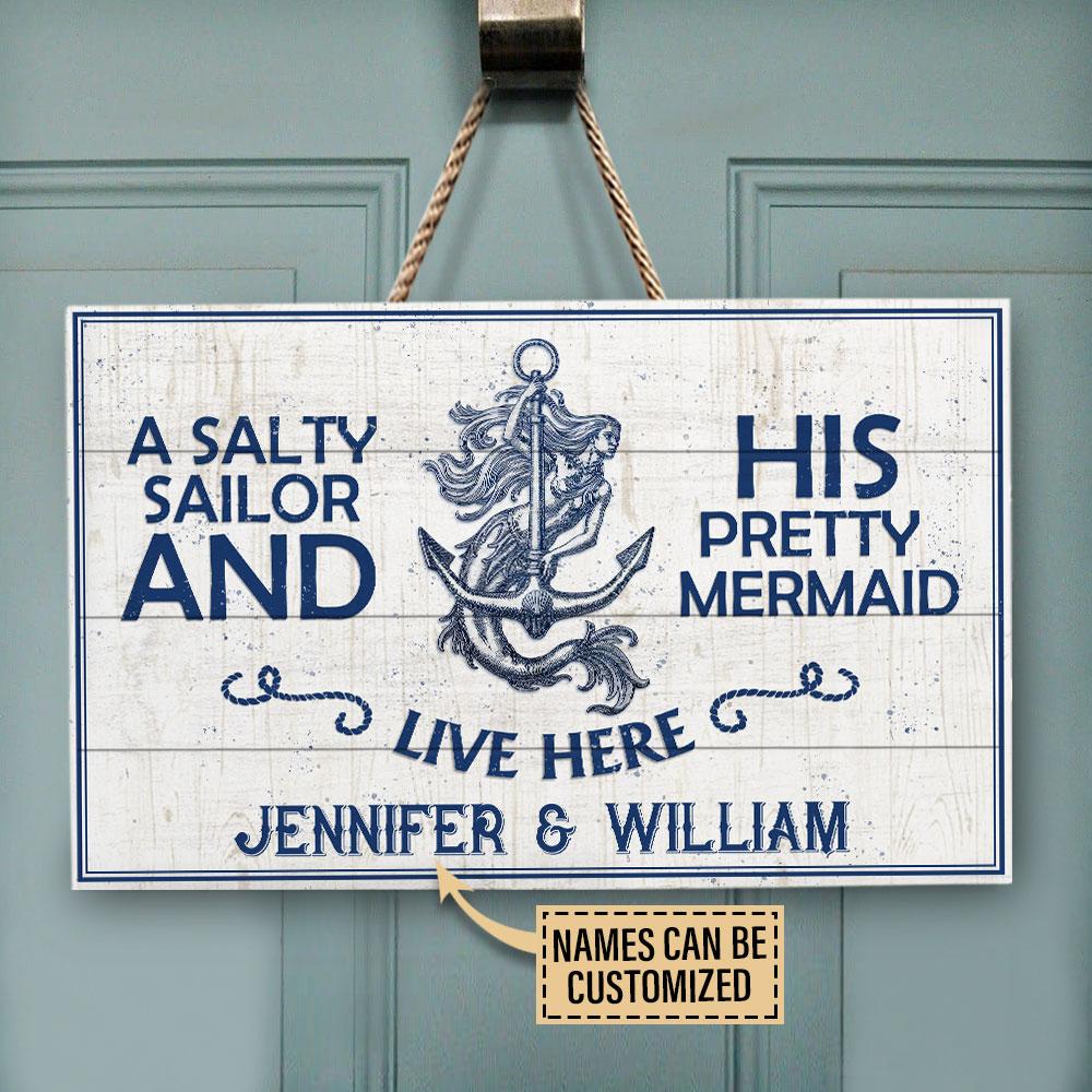 Personalized Sailor Pretty Mermaid Customized Wood Rectangle Sign