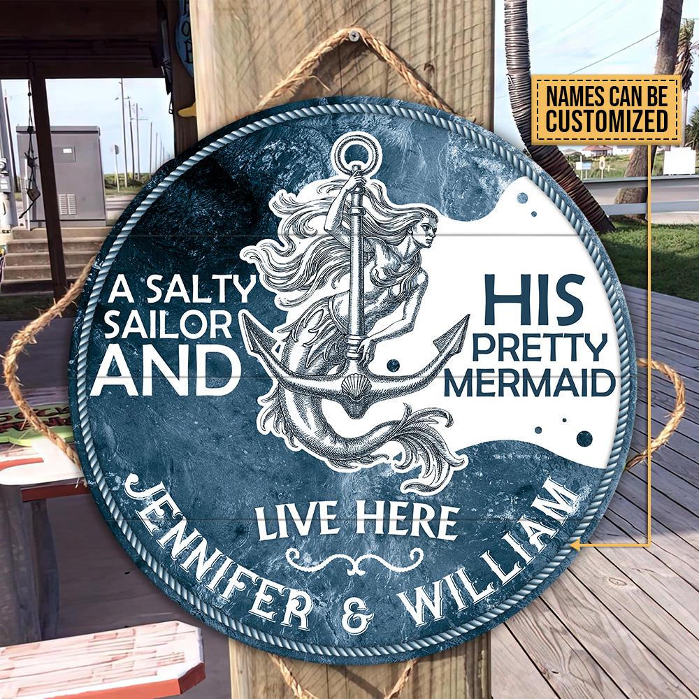 Personalized Sailor Sea Mermaid Customized Wood Circle Sign