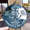 Personalized Sailor Sea Nauti Girl Bad Buoy Customized Wood Circle Sign