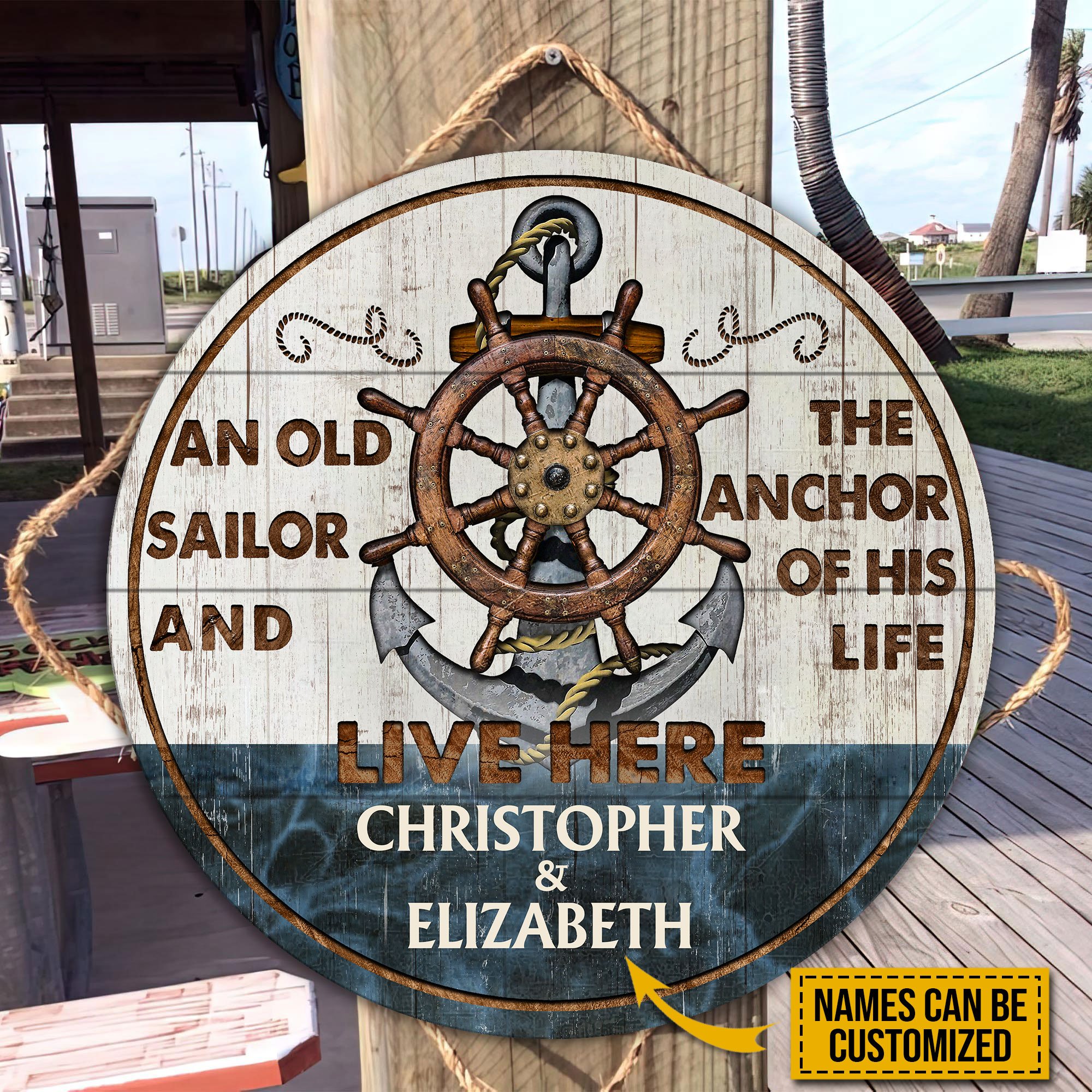 Personalized Sailor Sea The Anchor Customized Wood Circle Sign