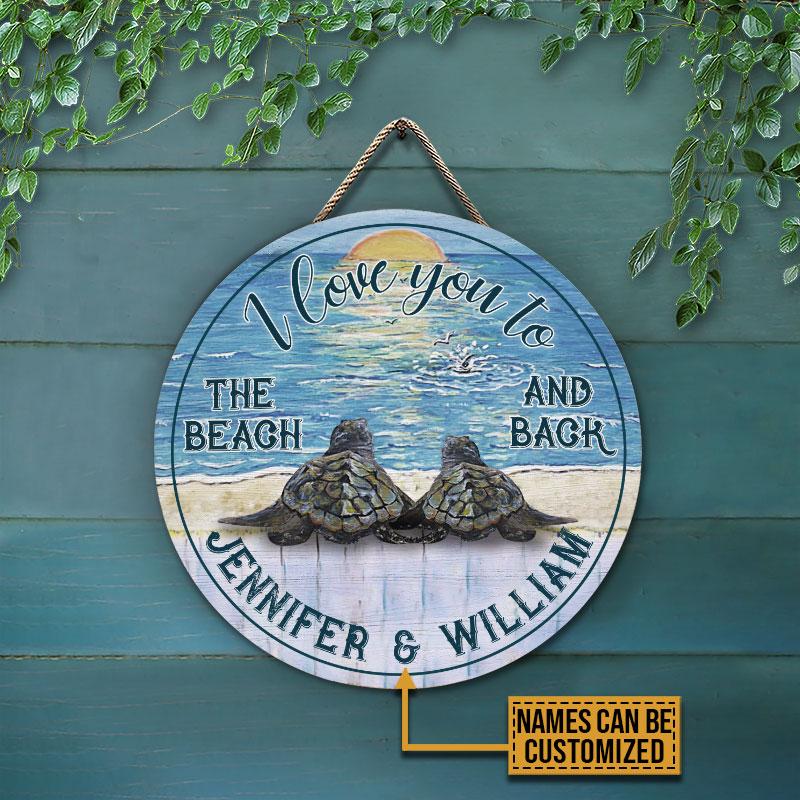 Personalized Sea Turtle Beach And Back Customized Wood Circle Sign 1