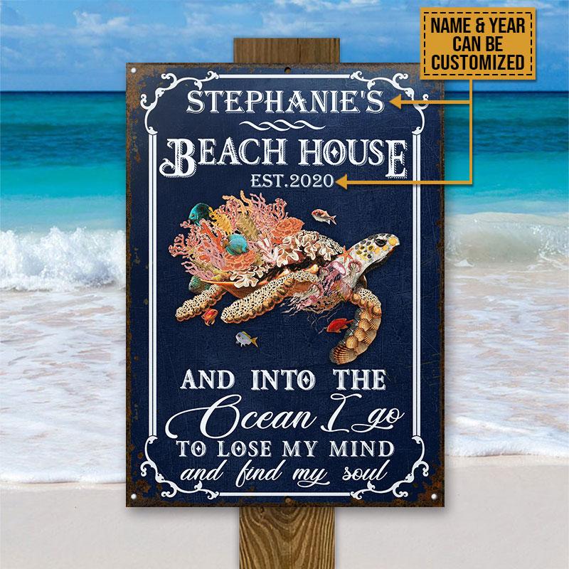 Personalized Sea Turtle Beach And Into Custom Classic Metal Signs