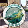 Personalized Sea Turtle Beach House Welcome Custom Wood Circle Sign