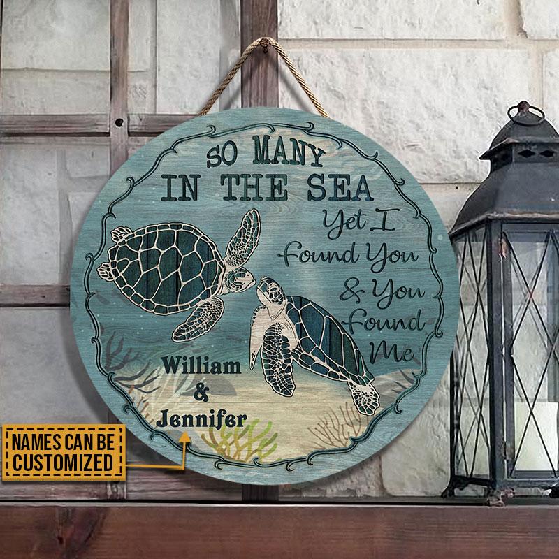 Personalized Sea Turtle Blue Many In The Sea Customized Wood Circle Sign