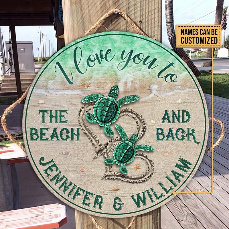 Personalized Sea Turtle Green Love You To Customized Wood Circle Sign