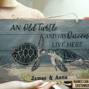 Personalized Sea Turtle His Queen Live Here Customized Wood Rectangle Sign 3