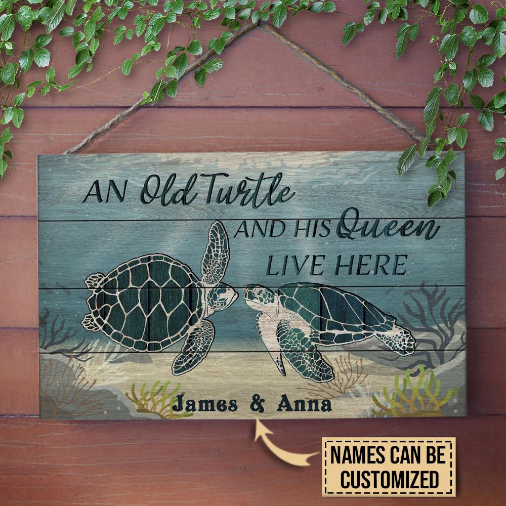 Personalized Sea Turtle His Queen Live Here Customized Wood Rectangle Sign