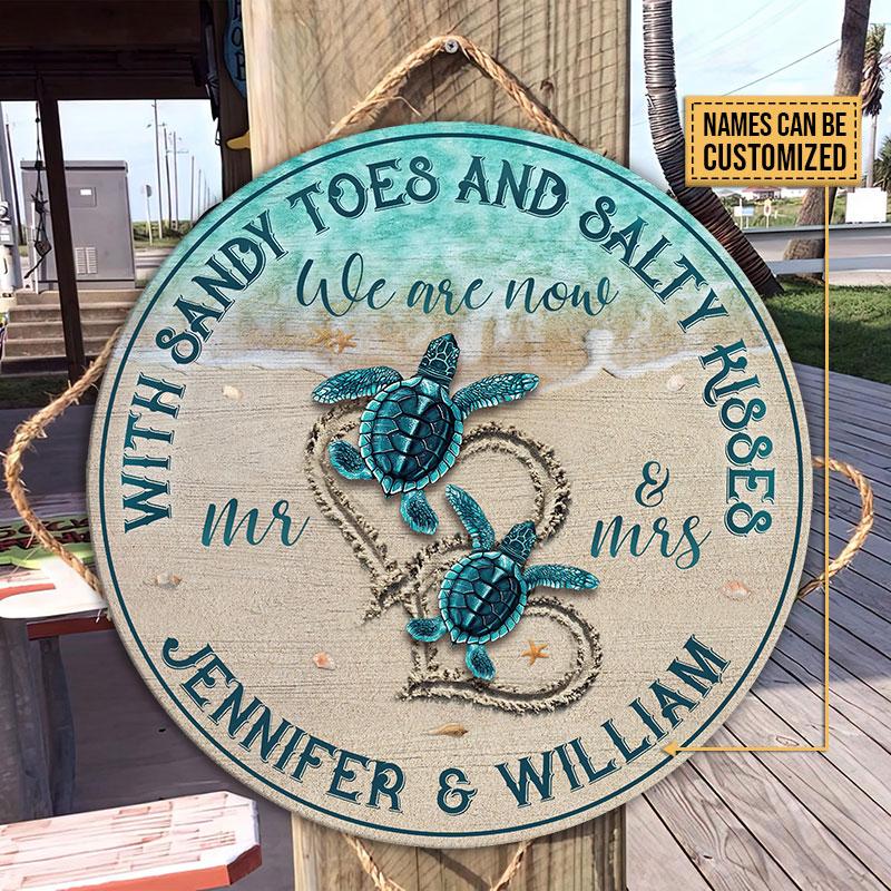 Personalized-Sea-Turtle-Salty-Kisses-Customized-Wood-Circle-Sign-2 Personalized Sea Turtle Salty Kisses Customized Wood Circle Sign 2