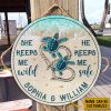 Personalized Sea Turtle She Keeps Me Wild Customized Wood Circle Sign