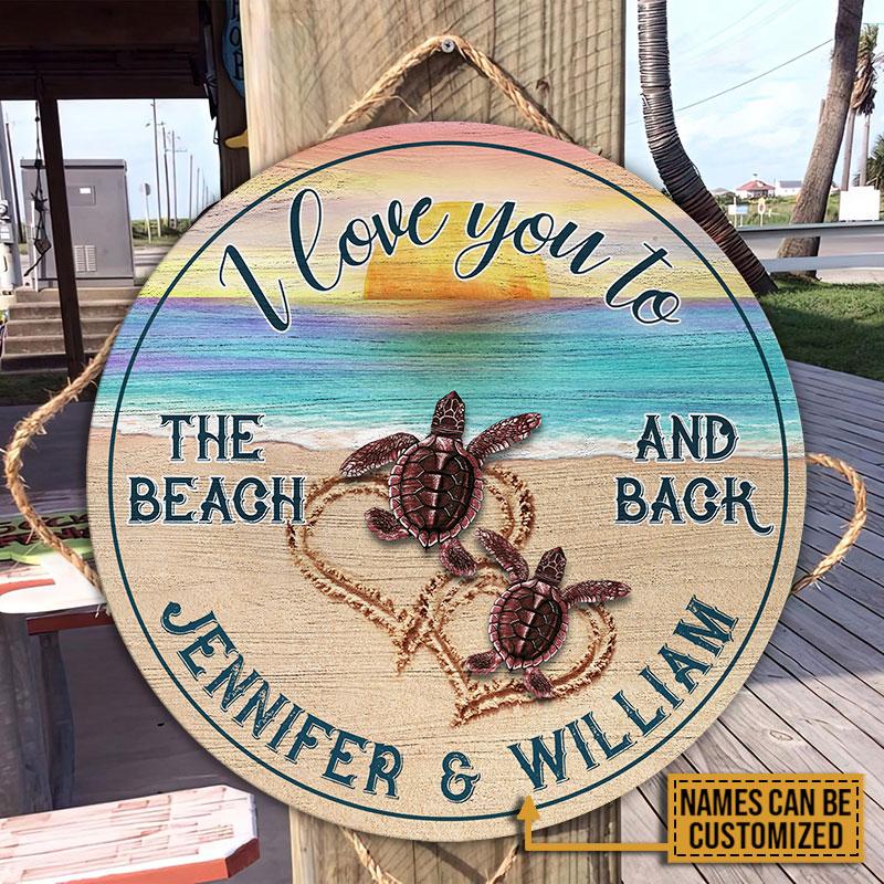 Personalized Sea Turtle Sunset To The Beach Customized Wood Circle Sign