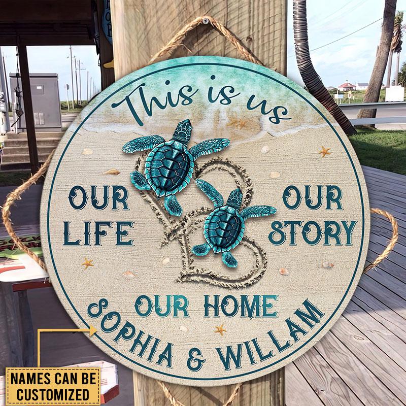 Personalized Sea Turtle This Is Us Customized Wood Circle Sign