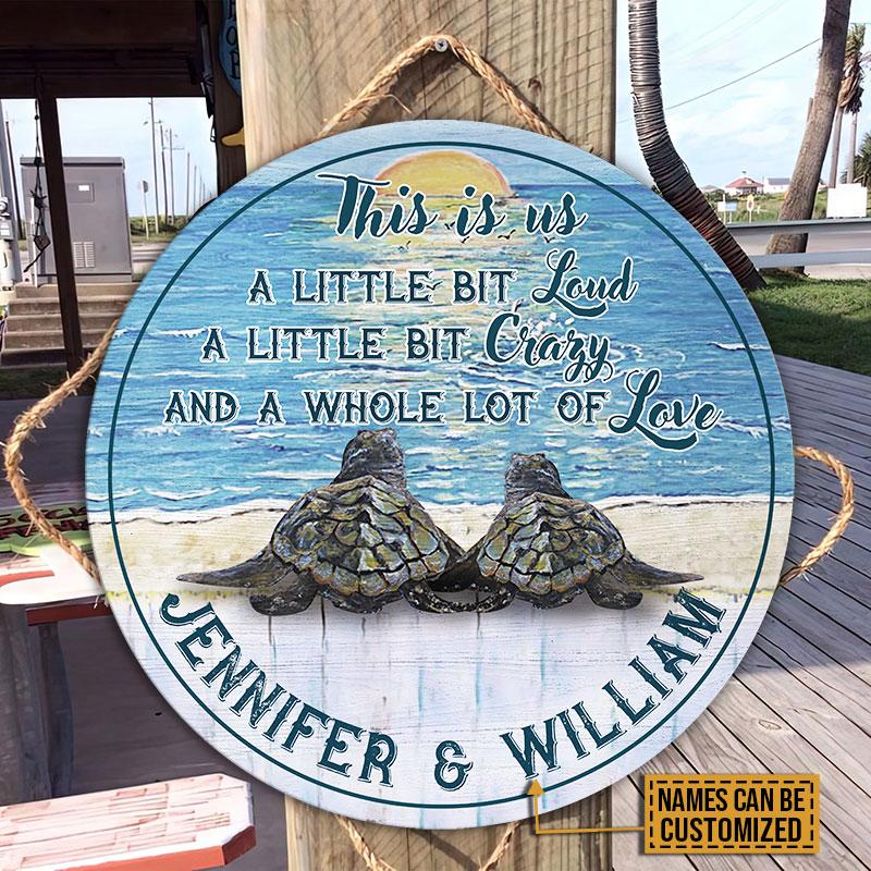 Personalized Sea Turtle This Is Us Love Customized Wood Circle Sign