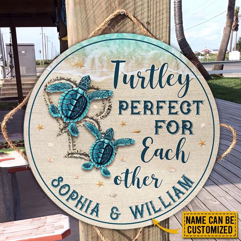 Personalized Sea Turtle Turtley Perfect Customized Wood Circle Sign