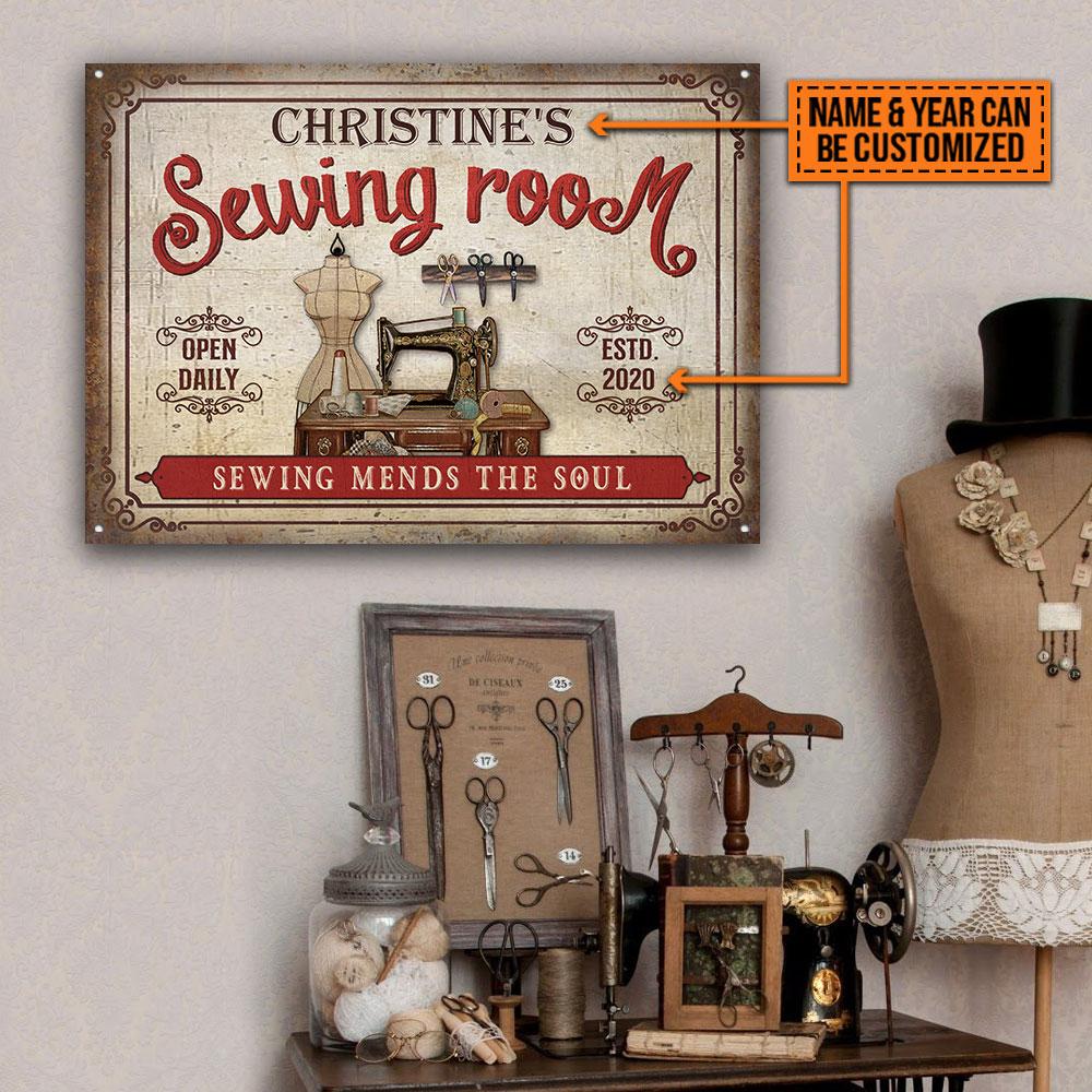 Personalized Sewing Room Sewing Mends The Soul Customized Classic Metal Signs