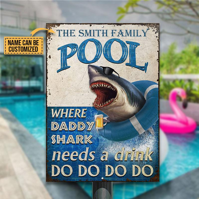 Personalized Shark Swimming Pool Needs A Drink Customized Classic Metal Signs