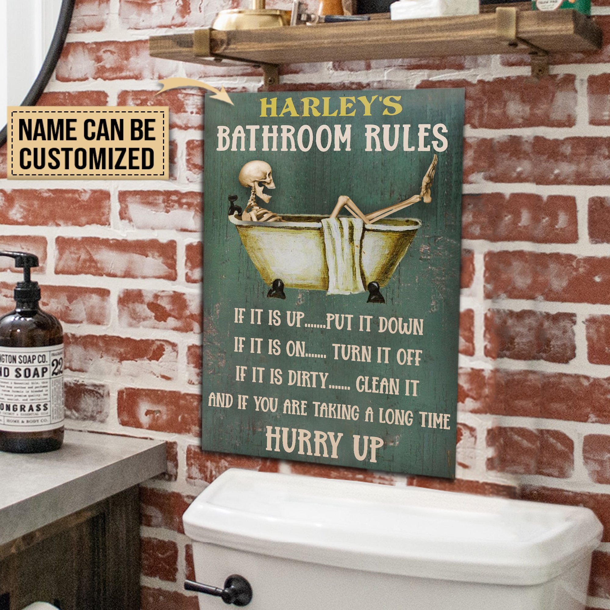 Personalized Skeleton Bathroom Rules Classic Metal Signs