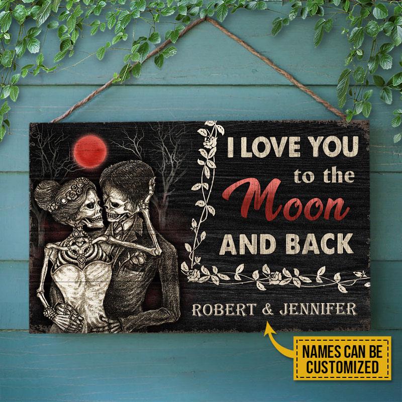 Personalized Skeleton I Love You To The Moon And Back Customized Wood Rectangle Sign