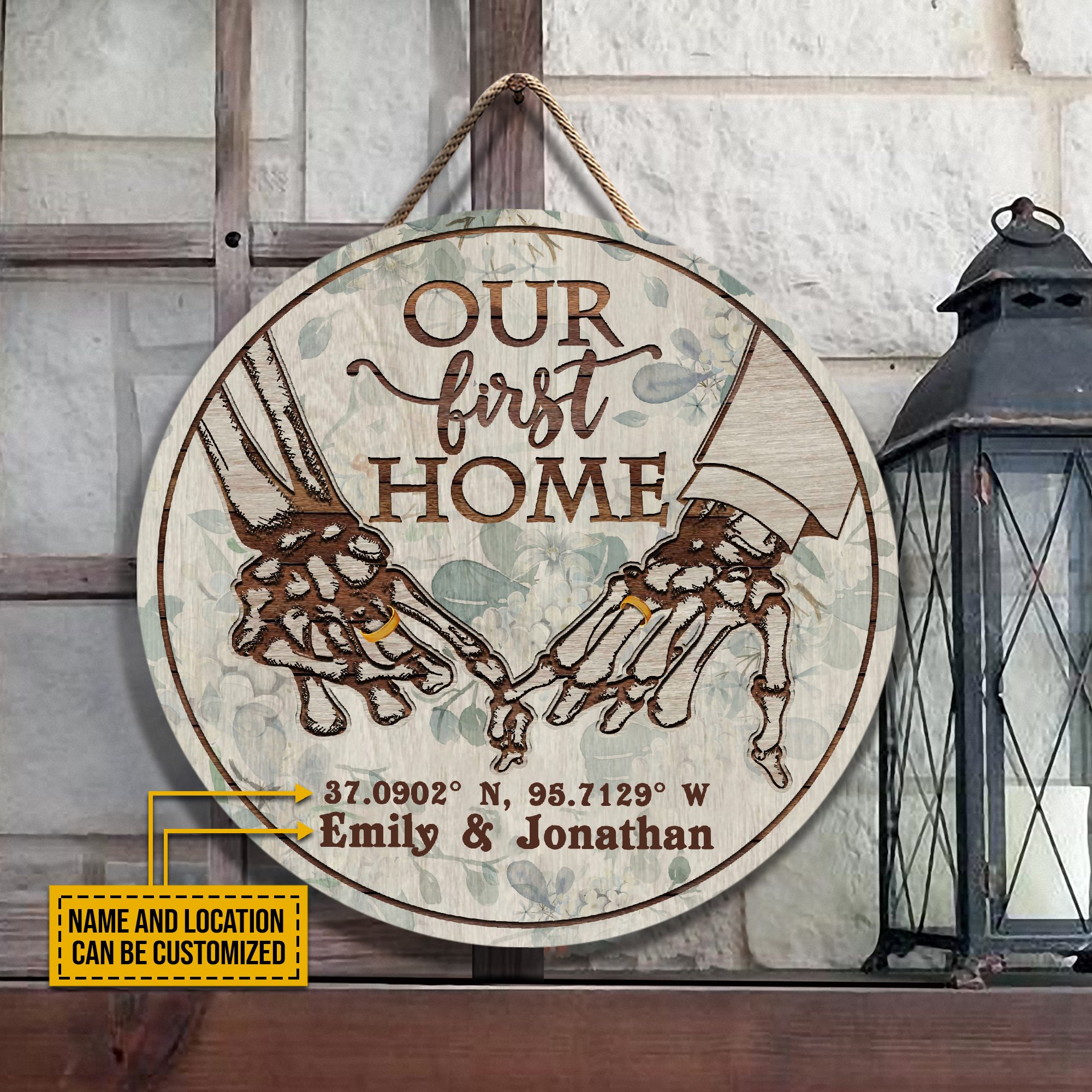 Personalized Skeleton Wedding First Home Customized Wood Circle Sign