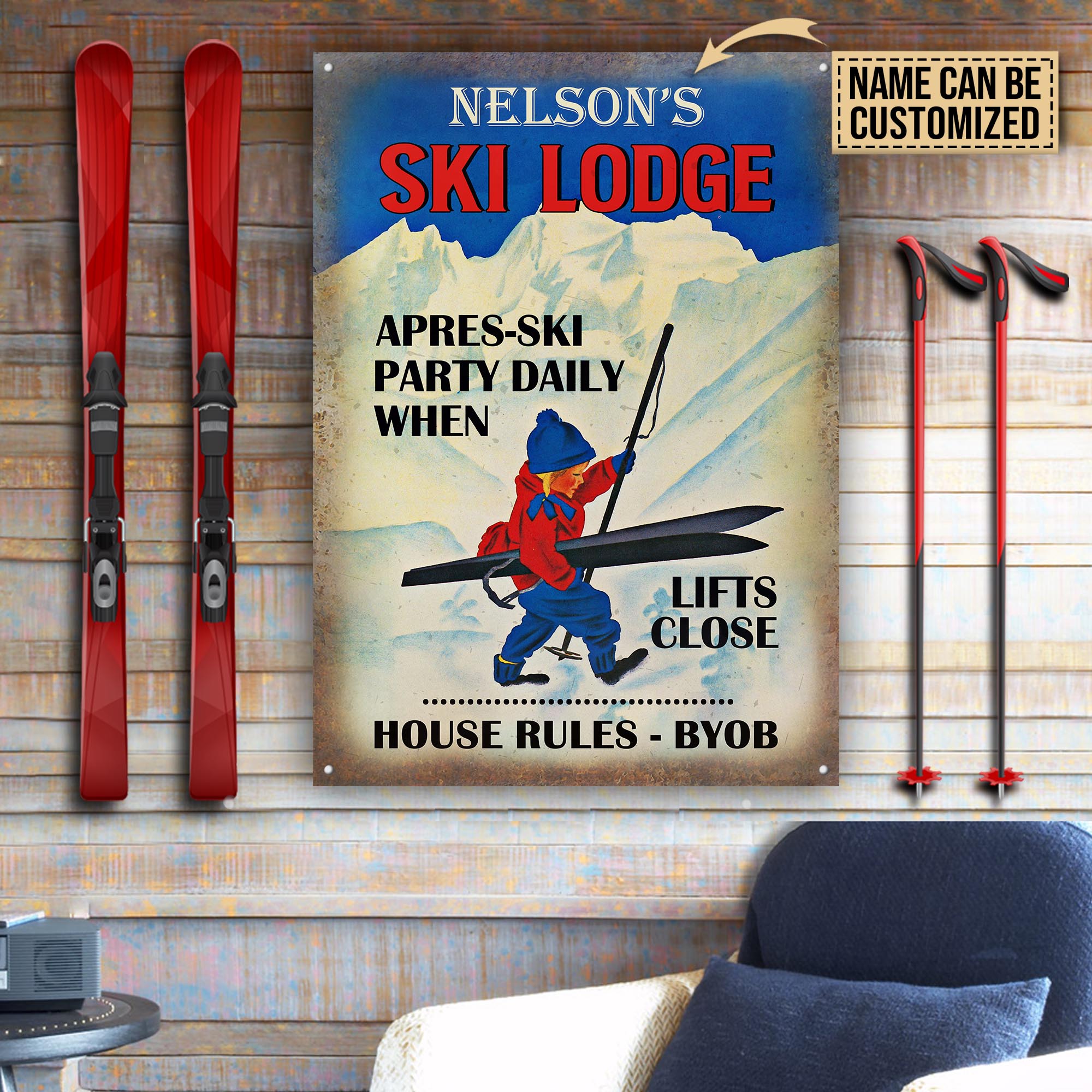 Personalized Skiing Apres-ski Party Daily Customized Classic Metal Signs