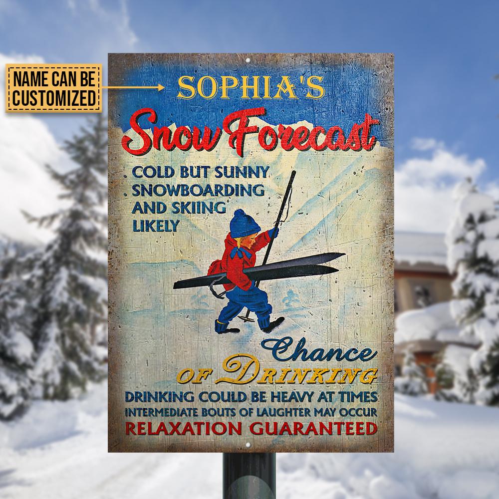 Personalized Skiing Girl Snow Forecast Customized Classic Metal Signs