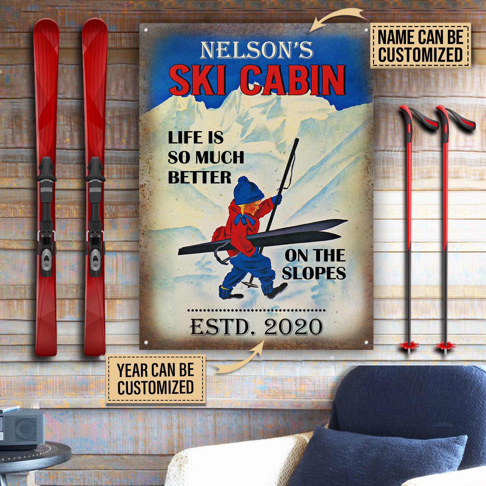 Personalized Skiing On The Slopes Customized Classic Metal Signs