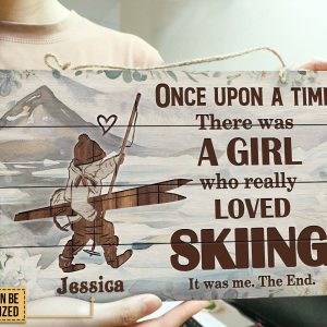 Personalized Skiing Once Upon A Time Customized Wood Rectangle Sign 2