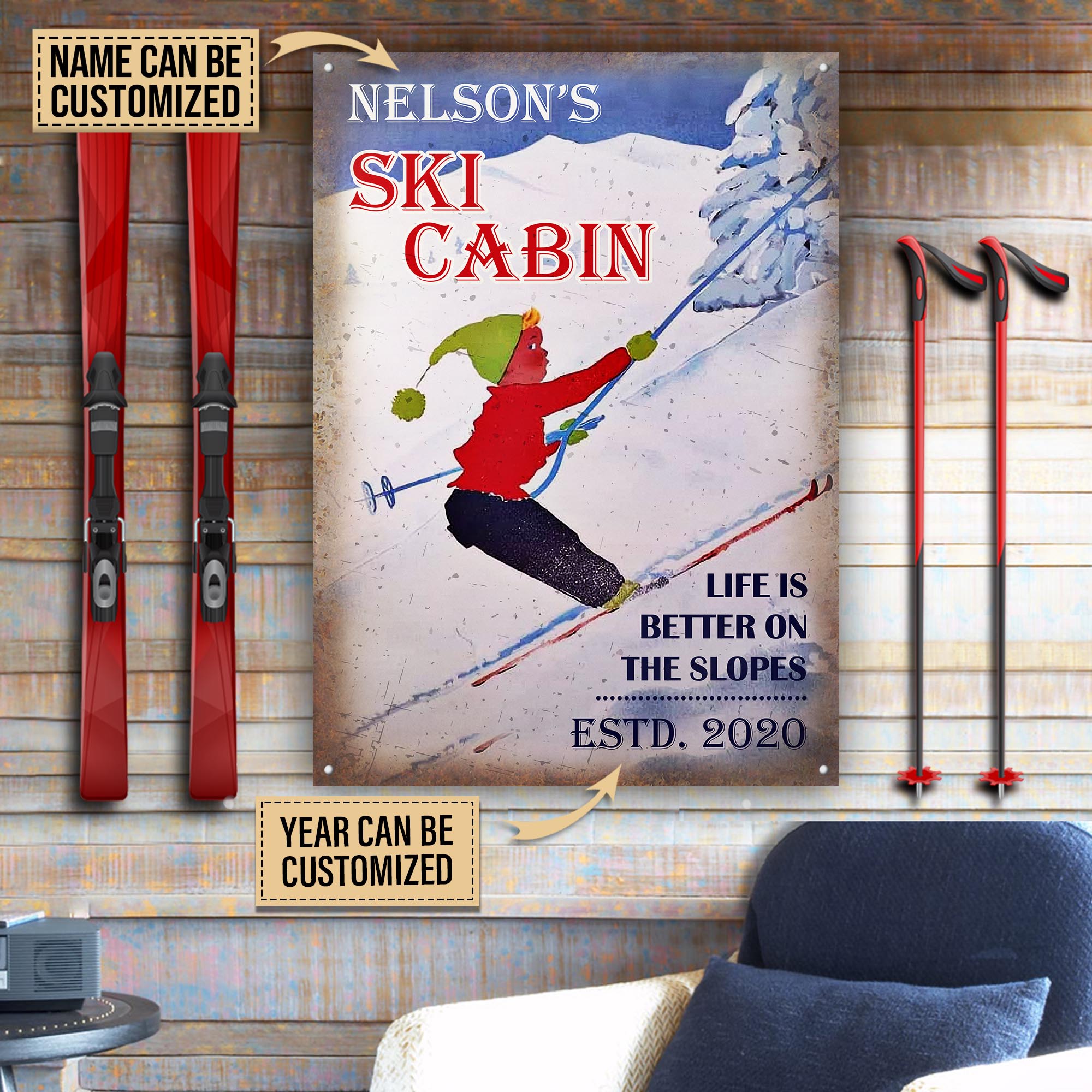 Personalized Skiing Ski Cabin Life Is Better Customized Classic Metal Signs