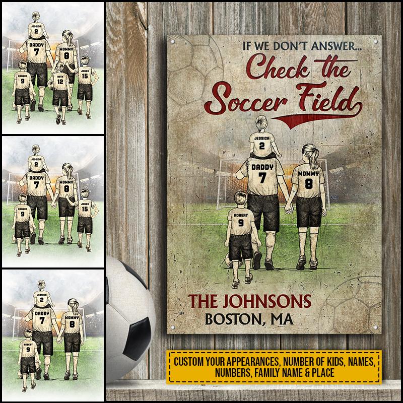 Personalized Soccer Family Check The Soccer Field Custom Classic Metal Signs
