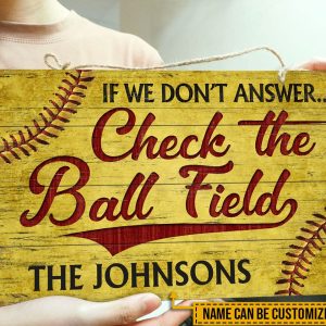 Personalized Softball Check The Ball Field Customized Wood Rectangle Sign 2