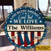 Personalized Stars & Stripes God Bless Custom Wood Circle Sign