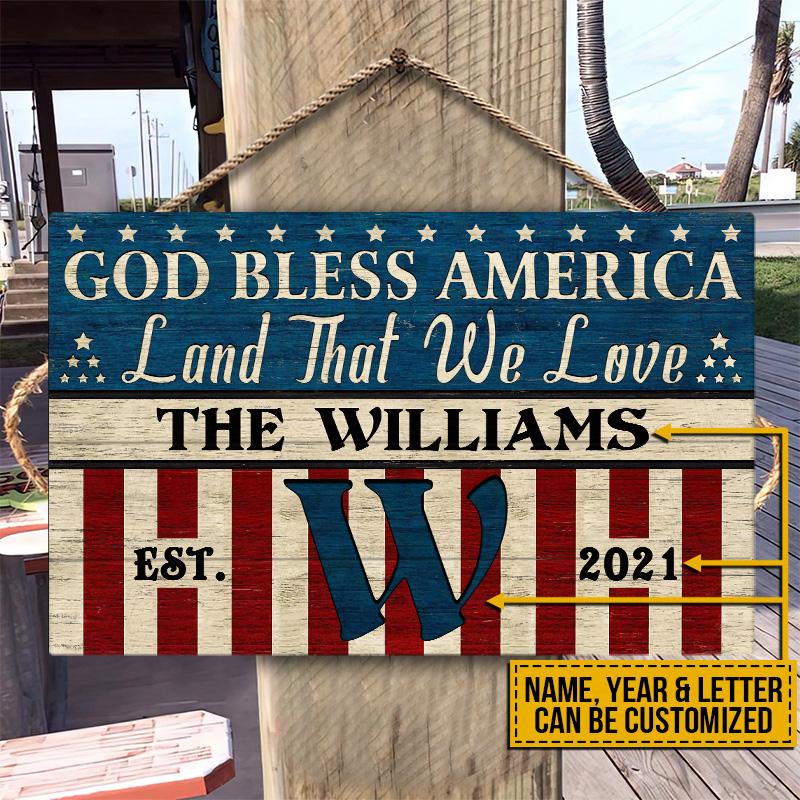 Personalized Stars & Stripes God Bless Custom Wood Rectangle Sign