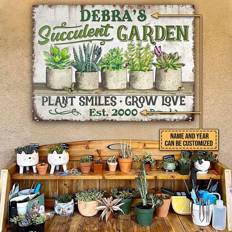 Personalized Succulent Garden Plant Smiles Love Customized Classic Metal Signs