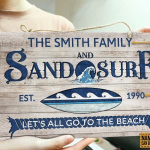 Personalized Surfing Lets All Go To The Beach Customized Wood Rectangle Sign 2