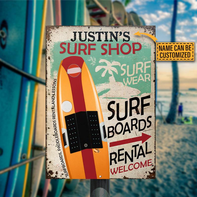 Personalized Surfing Rental Welcome Customized Classic Metal Signs