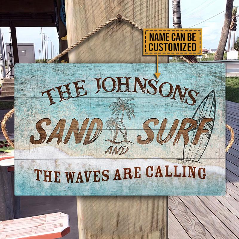 Personalized Surfing Sand And Surf Customized Wood Rectangle Sign