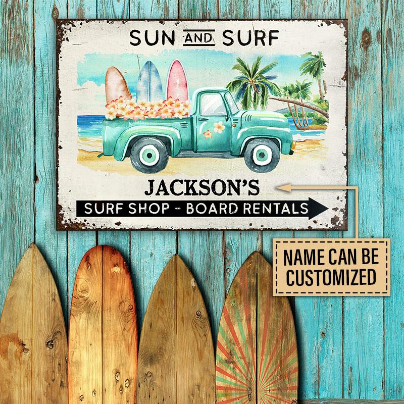 Personalized Surfing Sun And Surf Customized Classic Metal Signs