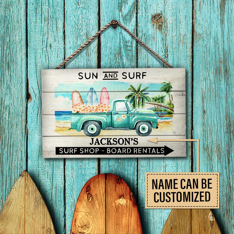 Personalized Surfing Sun And Surf Customized Wood Rectangle Sign