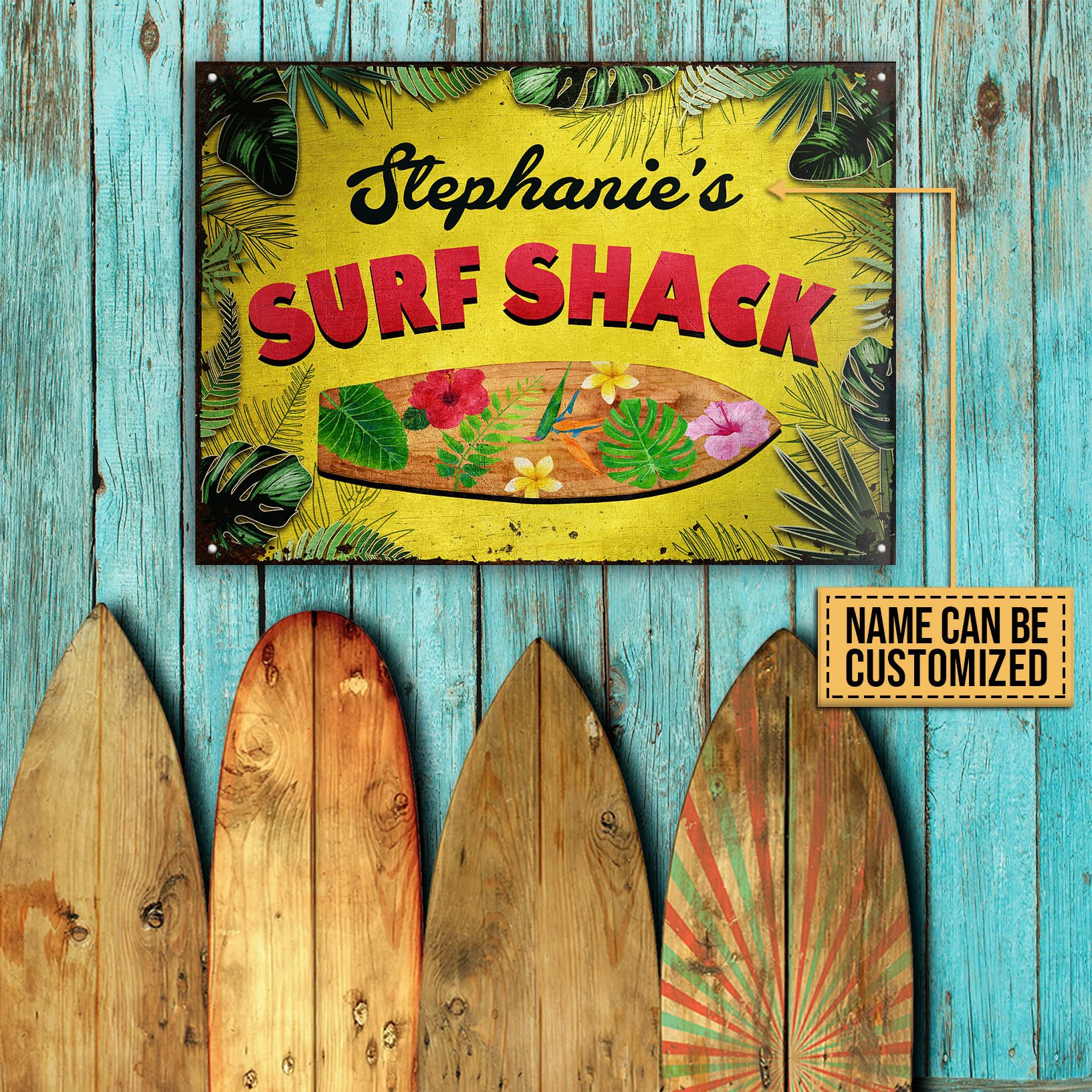 Personalized Surfing Surf Shack Customized Classic Metal Signs