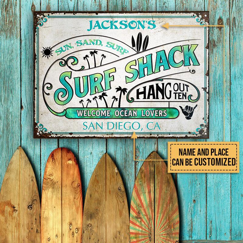 Personalized Surfing Surf Shack Hang Out Customized Classic Metal Signs