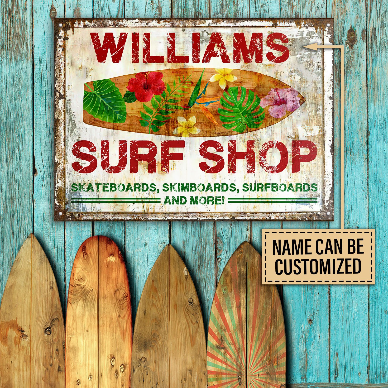 Personalized Surfing Surf Shop Customized Classic Metal Signs