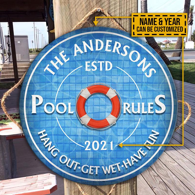 Personalized Swimming Pool Get Wet Customized Wood Circle Sign