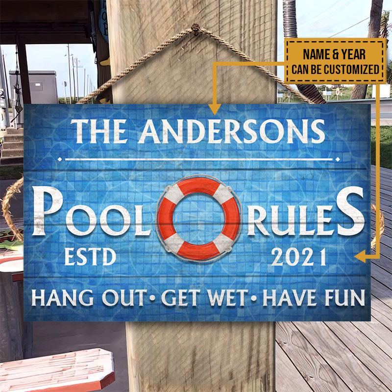 Personalized Swimming Pool Get Wet Customized Wood Rectangle Sign