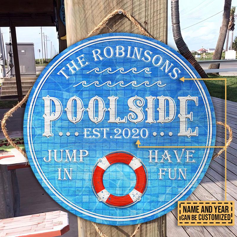 Personalized Swimming Pool Jump In Custom Wood Circle Sign