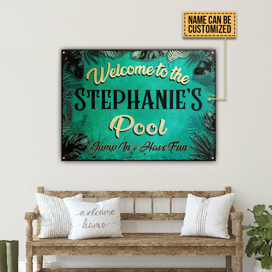 Personalized Swimming Pool Jump In Have Fun Customized Classic Metal Signs