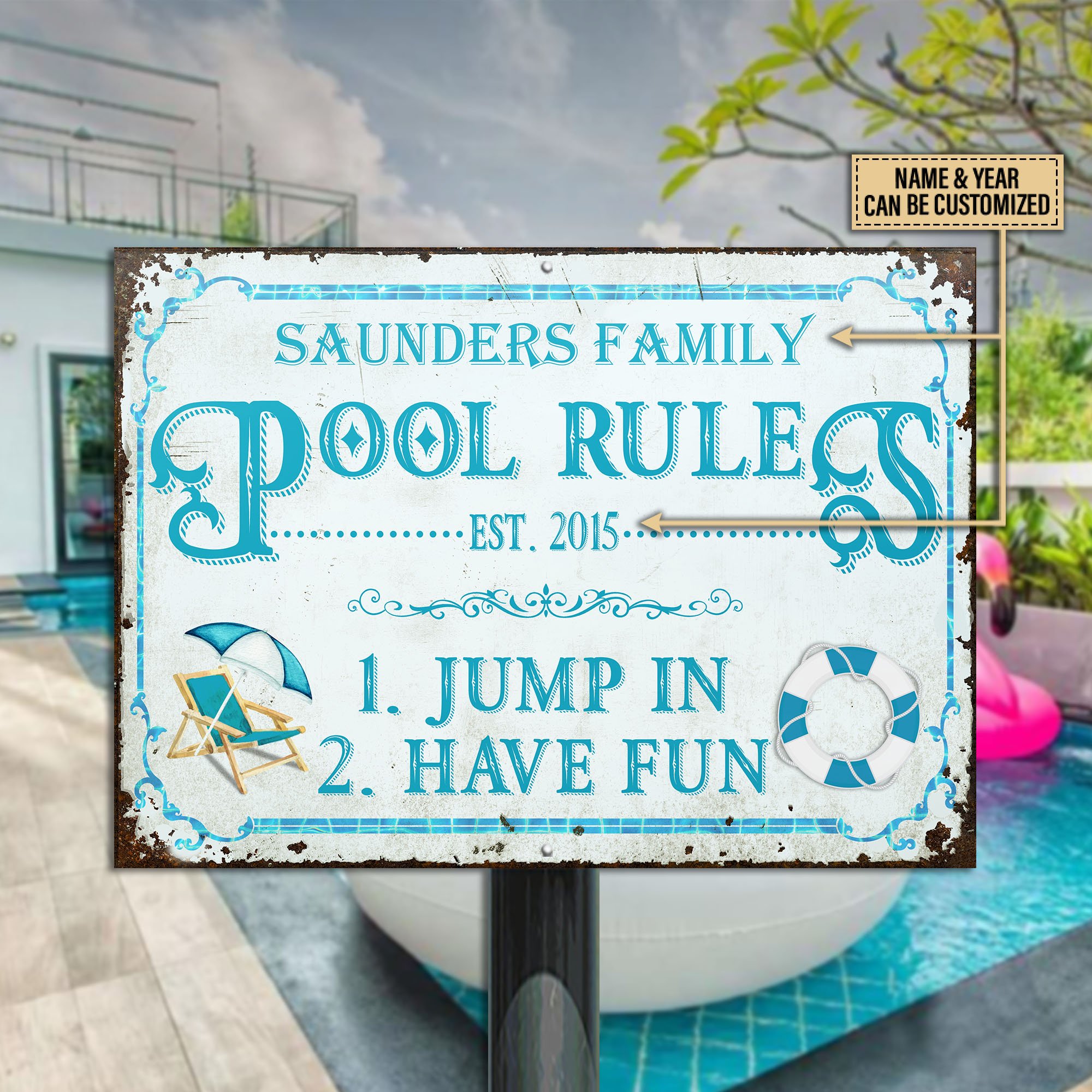 Personalized Swimming Pool Rules Jump In Have Fun Customized Classic Metal Signs
