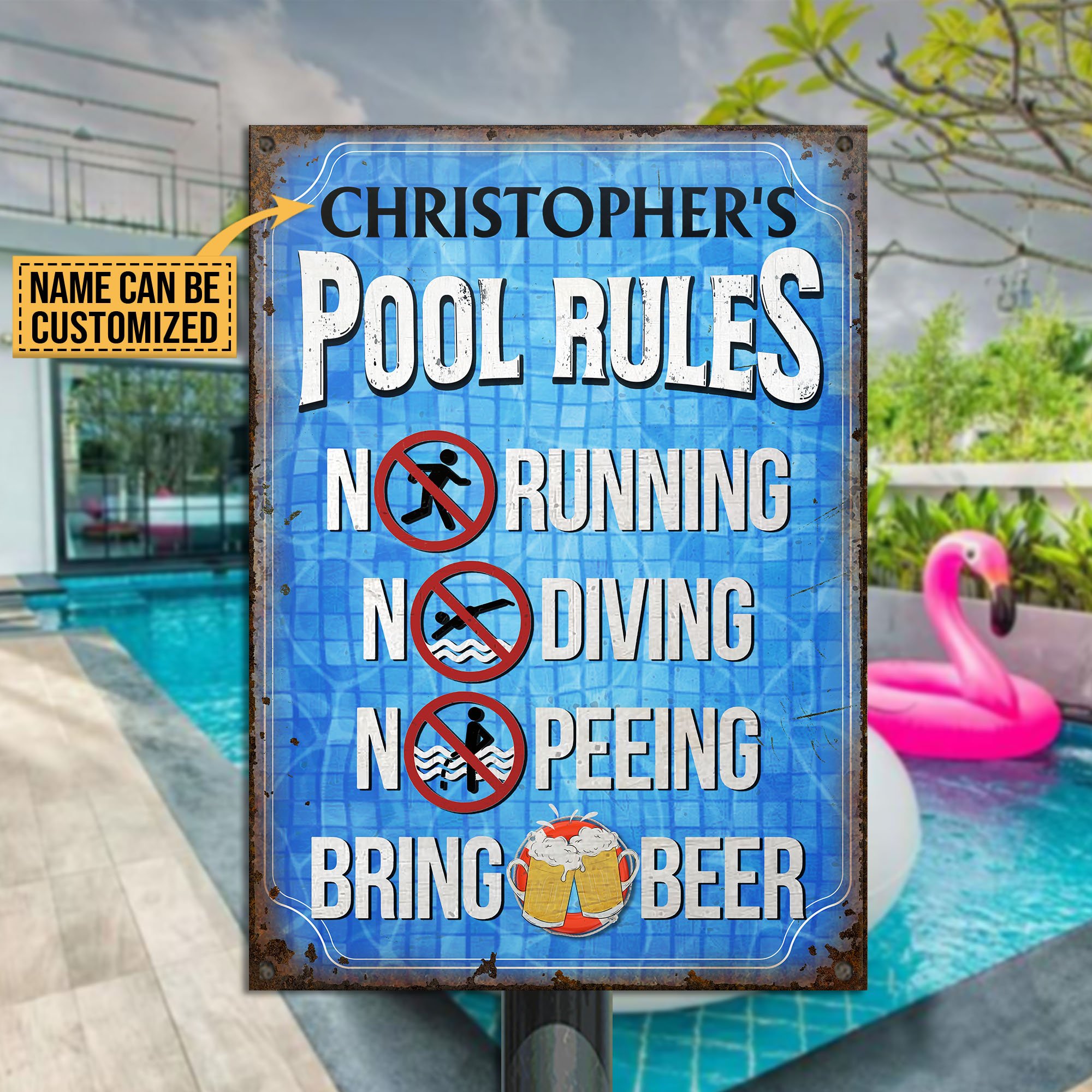 Personalized Swimming Pool Rules No Peeing Customized Classic Metal Signs