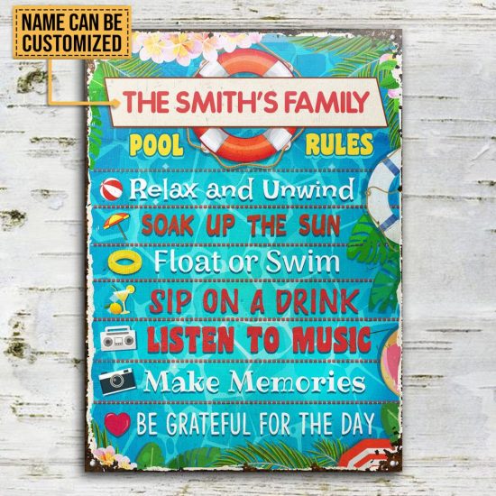 Personalized Swimming Pool Rules Relax Customized Classic Metal Signs ...