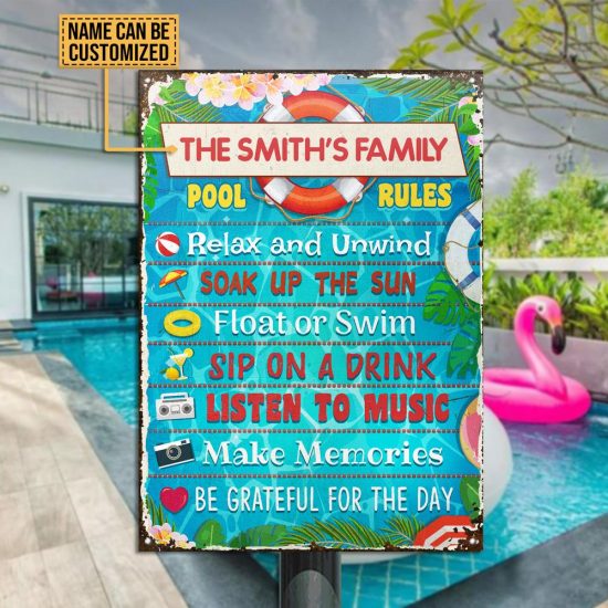 Personalized Swimming Pool Rules Relax Customized Classic Metal Signs ...