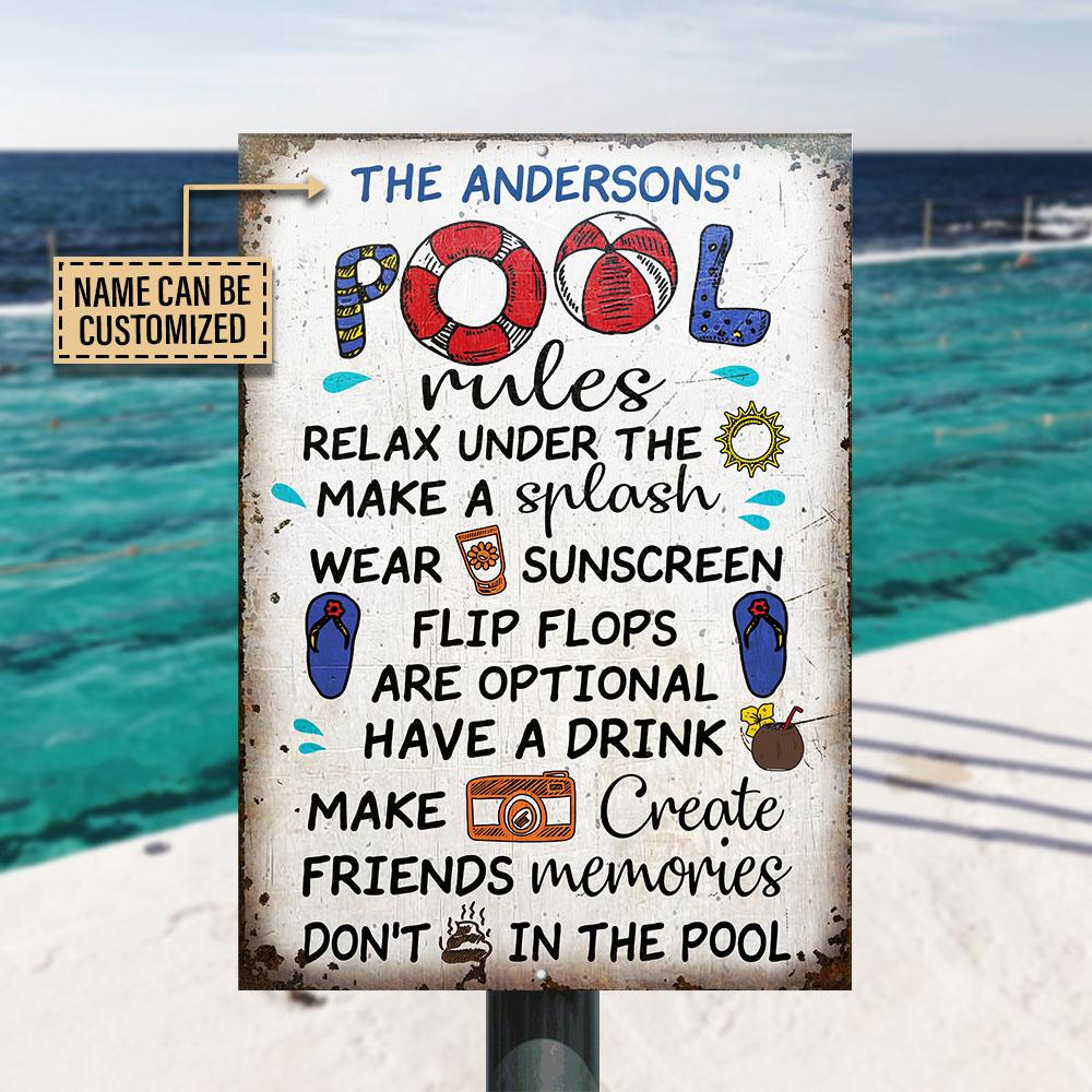 Personalized Swimming Pool Rules Relax Under The Sun Customized Classic Metal Signs