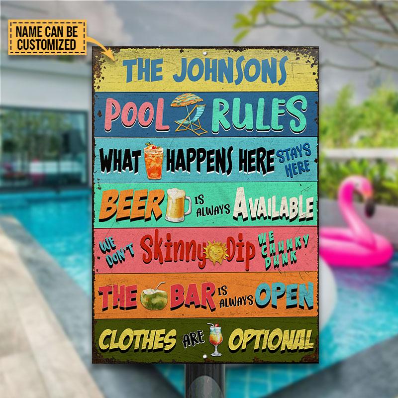 Personalized Swimming Pool Rules Stays Here Customized Classic Metal Signs